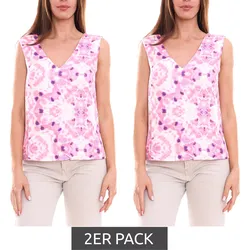 2er Sparpack ONLY ONLALMA Damen Sommer-Top im Batik Look ärmelloses Freizeit-Shirt mit tiefem Ausschnitt 92042750 Rosa/Lila/Weiß - XS