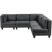 BELIANI 5-Sitzer Ecksofa Linksseitig Schwarz Kunstleder mit Kissen Schwarze Beine Modular Modern Modulsofa Wohnlandschaft Wohnzimmer Wohnecke - Schwarz