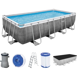 BESTWAY Power Steel Frame Pool Set 488 x 244 x 122 cm inkl. Filterpumpe grau Rattanoptik