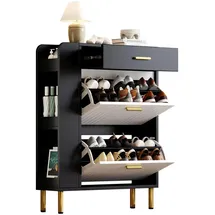 modfu Schuhschrank 80 x 105 x 24 cm mit Klappen und Schublade / schwarz