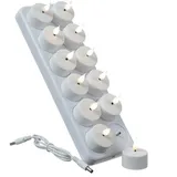 MARELIDA LED Teelichter mit Ladestation wiederaufladbar D: 4cm flackernd weiß