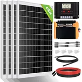 ECO-WORTHY 2 kWh Solpanelsystem med växelriktare 480 W 12 V Solpanelssats för eloberoende husbilar: 4 stycken 120 W solcellsmodul 60 A laddningsregulator 1100 W DC 12 V AC 220 V solinverter.