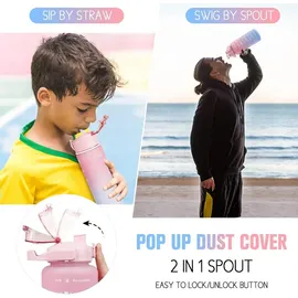 luxuskollektion 2er Pack Trinkflasche BPA-frei mit Zeitmarkierung & Strohhalm