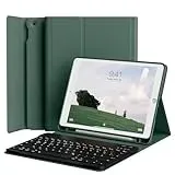 JKSML Hülle mit Tastatur für iPad 9./8./ 7. Generation, Abnehmbarer Kabellose QWERTZ Tastatur Hülle mit Stifthalter für iPad 10,2 Zoll (2021/2020/2019), Dunkelgrün