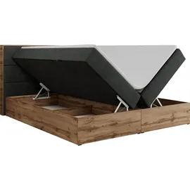 MKS Meble Boxspringbett, Doppelbett mit bettkasten und Multipocket-Matratze, Polsterbett mit Kopfteil, Eiche Holzrahmen - Albero-2 - 180x200cm - Grau Struktu... - Grau