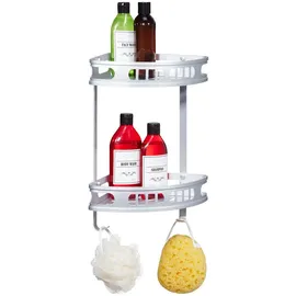 Relaxdays Badeckregal, Dusche, 2 Ebenen, 2 Haken, Wandmontage, HxBxT: 39 x 30 x 23 cm, Duschablage, Aluminium, silber