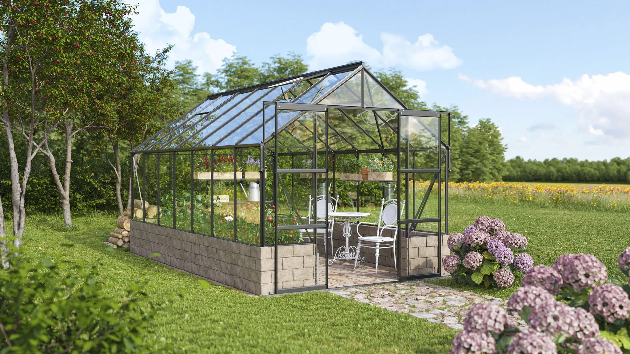 Vitavia Gewächshaus »Cassandra 11500« Alu-Profile, Trockenmauersteinen, 3 mm Sicherheitsglas Vitavia schwarz