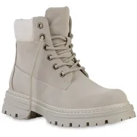 VAN HILL Damen Worker Boots Blockabsatz Plateau Vorne Bequem