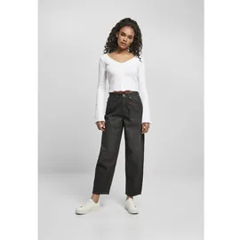 URBAN CLASSICS High Waist Wide Leg Cropped Denim Pants black washed -