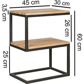 FineBuy Beistelltisch S-Form Beige Akazie 45 x 60 x 30 cm