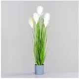 Spetebo Künstliches Deko Pampasgras im Blumentopf - 89 cm - Gras Arragement Kunstpflanze mit grauem Topf - Kunst Gras Zimmerpflanze Dekorpflanze Kunstblumen Pflanze künstlich