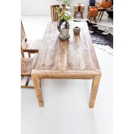 KADIMA DESIGN Rustikaler Mango-Holz Esstisch, 120 cm, Landhaus-Stil - Stilvoll mit Schnitzereien.