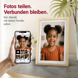 Xoro 11 Zoll WiFi Digitale Bilderrahmen, 1920x1080 HD IPS Touch Display, 32GB Speicher, Automatische Rotation, Buchenholz, Teilen Sie Fotos sofort von überall aus
