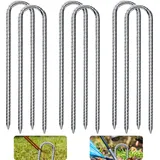 DN DENNOV 6× Bodenanker,30cm Bodenpfähle,Verzinkter Stahl Bodenanker Trampolin,Bewehrungsstab Zeltheringe,Garten Pfähle,Camping Zelt Heringe Silber U