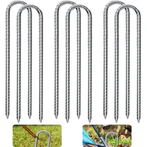 DN DENNOV 6× Bodenanker,30cm Bodenpfähle,Verzinkter Stahl Bodenanker Trampolin,Bewehrungsstab Zeltheringe,Garten Pfähle,Camping Zelt Heringe Silber U