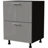 Feldmann-Wohnen Schubladenunterschrank, Grau, Schwarz, Holzwerkstoff, 2 Schubladen, Rechteckig, 60x82x50 cm, Küchen, Küchenmöbel, Küchenschränke, Küchenunterschränke