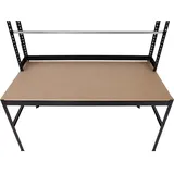 MCW Packstation MCW-J84, Packtisch Arbeitstisch Werktisch, Rollenhalter höhenverstellbar, Holz Stahl 183x183x90cm, schwarz