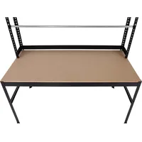 MCW Packstation MCW-J84, Packtisch Arbeitstisch Werktisch, Rollenhalter höhenverstellbar, Holz Stahl 183x183x90cm, schwarz