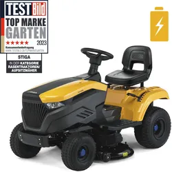 Akku-Rasentraktor STIGA GARDEN "Tornado 598e", gelb, B:119,8cm H:109,8cm L:164,7cm, Rasentraktoren, Tempomat, stufenloses ePower-Getriebe, 40 Ah Akku