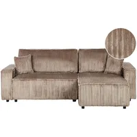 2-Sitzer Ecksofa Cord braun L-Form mit Schlaffunktion Chaiselongue links Abacka