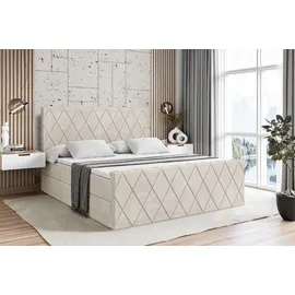 altdecor Boxspringbett mit Matratze Topper Polsterbett mit Bettkasten LEPARO-Z | Beige Casablanca | 140x200