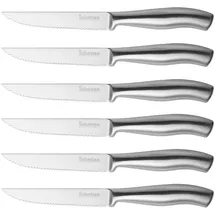 luxuskollektion Steakmesser Set 6-tlg. Edelstahl Wellenschliff Weiß