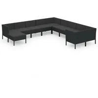 vidaXL 11-tlg Garten-Lounge-Set mit Auflagen Poly Rattan Schwarz Modell 19