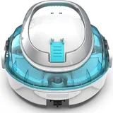 BRINBO S2 Poolroboter, Kabelloser Poolsauger Akku, Doppelfiltersystem, 90 Min Laufzeit + 2,5H Schnellladung, Selbsteinpark Poolreiniger für Flachbodenpools bis 80 m2,Dual Motoren,Perlweißblau