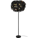 Trio Stehleuchte Leavy R40463032, Metall schwarz, Schirm Kunststoff schwarz/goldfarbig, exkl. 3x E14