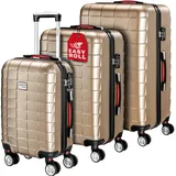 monzana Kofferset Exopack, 4 Rollen, Exopack Set TSA Schloss ABS Hartschale Koffer Trolley Champagner goldfarben