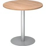 bümö Besprechungstisch, Esstisch klein, Tisch rund 80 cm - Kleiner Esstisch Nussbaum, Rundtisch Esstisch 2 Personen mit Holz-Platte, Säule aus Metall in Silber, Konferenztisch, Bistrotisch