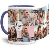 Tasse mit Spruch LOVE zum SELBSTGESTALTEN mit FOTO-COLLAGE für 8 WUNSCHFOTOS - Fototasse personalisiert - Persönliche Geschenkidee für Freunde und Familie - Innen & Henkel Cambridge Blau
