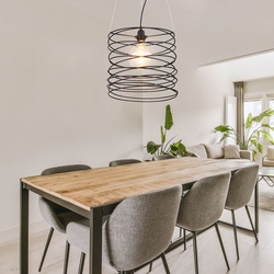 Hängelampe Hängeleuchte Pendelleuchte Esszimmerlampe Esstischlampe, Metall spiralförmig schwarz, 1x E27 Fassung, DxH 35x128cm