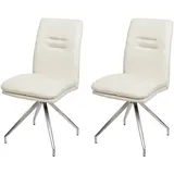 Mendler 2er-Set Esszimmerstuhl HWC-H70, Küchenstuhl Lehnstuhl Stuhl, Stoff/Textil Edelstahl gebürstet creme-beige