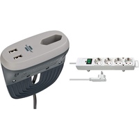 brennenstuhl Estilo Sofa-Steckdose mit USB-Ladefunktion anthrazit/grau & Comfort-Line Plus, Steckdosenleiste 4-Fach (Steckerleiste mit Flachstecker und Schalter, Mehrfachsteckdose mit 2m Kabel) weiß