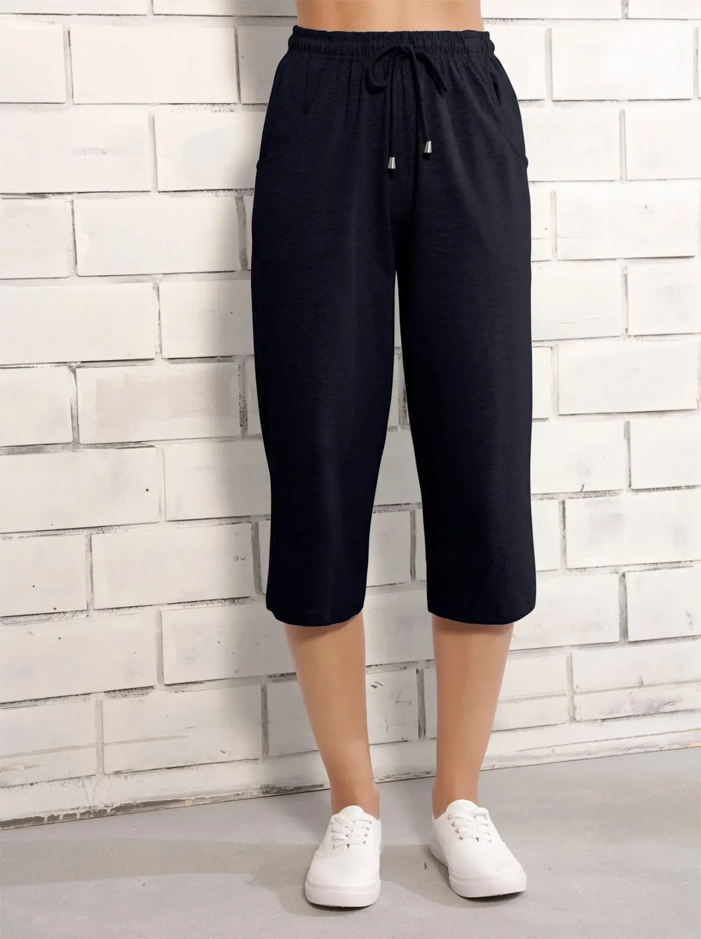 Caprihose, Damen, Gr. 50, Normalgrößen, blau (marine), 95% Baumwolle, 5% Elasthan, unifarben, 3/4-Länge, Hosen Caprihose, Topseller