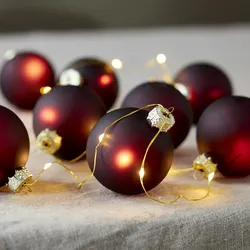 LED Lichterkette Weihnachtskugeln Christbaumkugel Timer Batterie Deko rot 1,6m