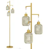 KOMFOTTEU Stehlampe 173 cm, Stehleuchte mit 3 E27 Fassungen & Fußschalter, Leselampe mit Lampenschirm aus Papiergewebe, Standleuchte modern mit Me... - Gold