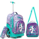 HTgroce Trolley Schulrucksack Kinder,Rucksack mit Rollen für Mädchen, Trolley Schulranzen Rucksacktrolley für Grundschule Mittelschule Reisen