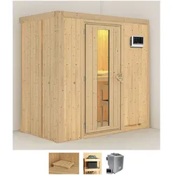 Sauna KARIBU "Vada", beige (naturbelassen), Bio-Kombiofen, externe Steuerung, 9 kW, Saunen, 9 KW-Bio-Ofen mit externer Steuerung