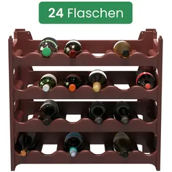 ARTECSIS Weinregal stapelbar Kunststoff für 24 Flaschen, stabiles Flaschenregal für Gastronomie und Lagerraum, erweiterbare Weinlagerung, Braun
