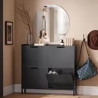 SoBuy Schuhkipper mit 4 Klappen Schuhschrank schmal Schuhkommode Schwarz