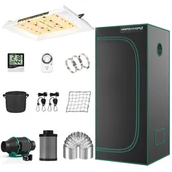 Komplettset TS-600 - 100W LED Pflanzenlampe, Zelt, Luftfilter und Zubehör            