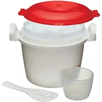KitchenCraft Reiskocher - Mikrowellen-Dampfgarer, BPA-freier Kunststoff, 1,5 Liter, weiß/rot