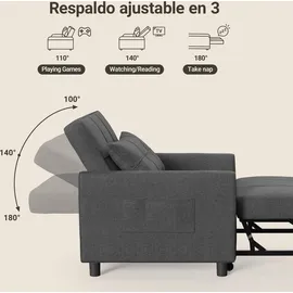 bealife AR24 Sofa-Bett, 3-in-1 konvertierbares Stuhl-Bett, Liege mit Schlaffunktion, mit Kissen, dunkelgrau - Dunkelgrau