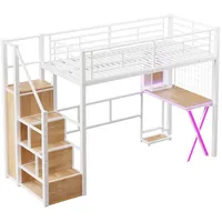 EXTSUD Hochbett Hochbett, fernbedienbares Ambientelicht, Ablageleiter, Schreibtisch Kleiderschrank, Regale, ohne Matratze weiß 95 cm x 253.3 cm x 169 cm