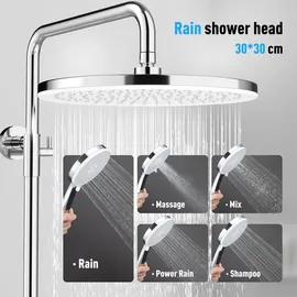 Rainsworth Duschsystem mit Thermostat 3 Strahlarten 92-126 cm Duschstangen Edelstahl Duschamaturenset Wassersparend