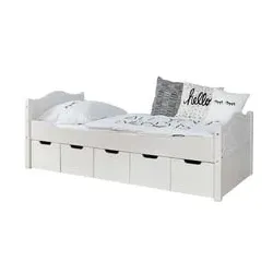 TiCAA Einzelbett Leni 100 x 200 cm Kiefer weiß mit 5 Schubladen, 100x200 cm