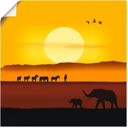 Artland Poster »Ein Morgen in der afrikanischen Savanne«, Wildtiere, (1 St.), als Alubild, Leinwandbild, Wandaufkleber oder Poster in versch. Größen Artland Farbe Bild(er): gelb