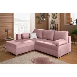 Home Affaire Ecksofa HOME AFFAIRE "Italia L-Form", rosa (rose), B:217cm H:80cm T:182cm, Struktur fein (100% Polyester);Microfaser PRIMABELLE(100% Polyester);Samtoptik (100% Polyester), Sofas, Ecksofa, mit Bettfunktion und Bettkasten, Federkern-Polsterung